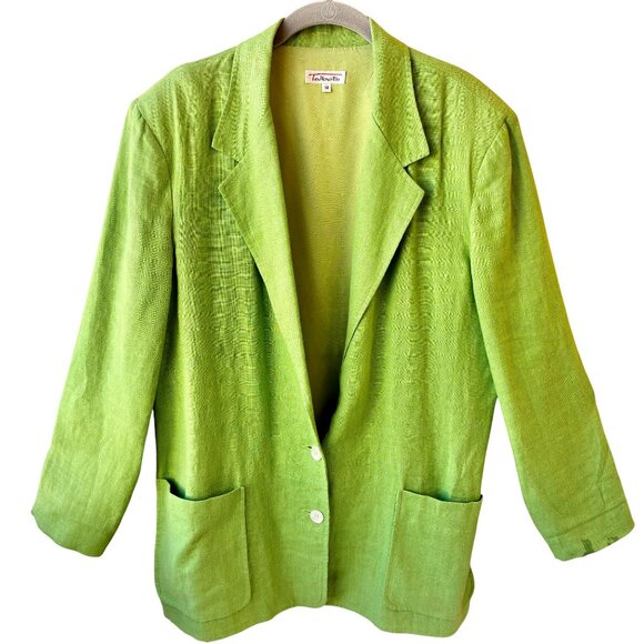 Talbots Vintage Lime Green LINEN Jacket Blazer Lined Pockets Womens size 14 - Picture 3 of 16